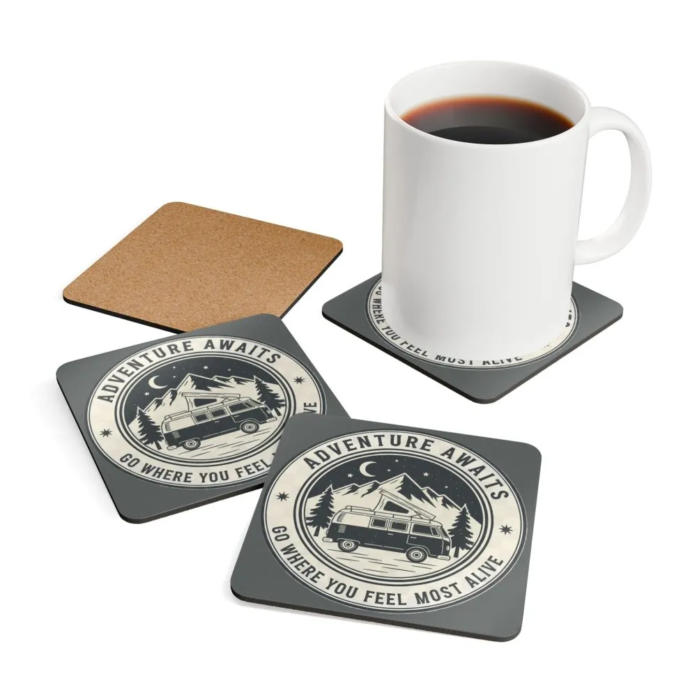11774271122086005105_2048.jpeg Coaster Set — "Adventure Awaits-Go Where You Feel Most Alive" Cork Coasters