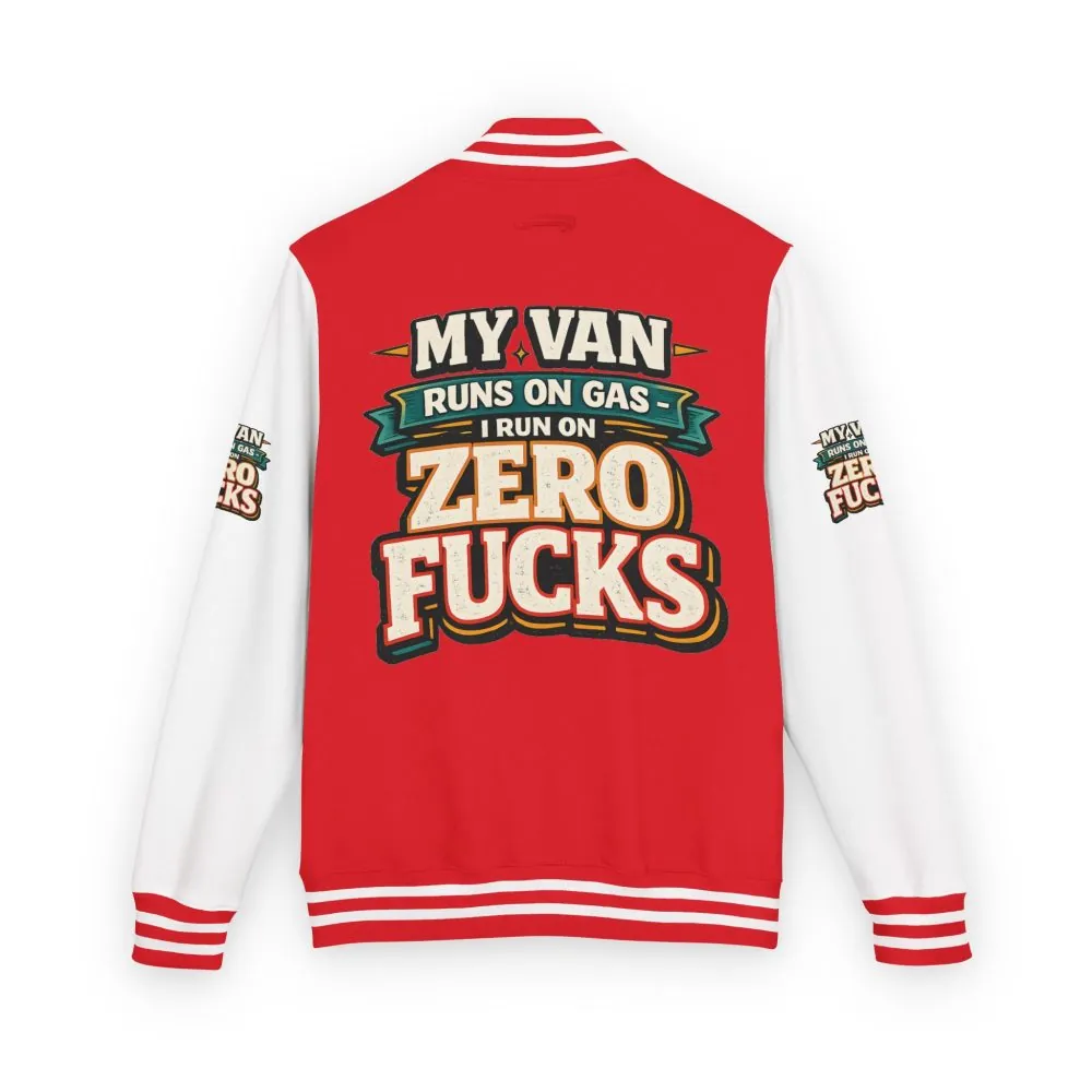 Unisex Heavyweight Letterman Jacket — "My Van Runs On Gas" Design F**K-Line