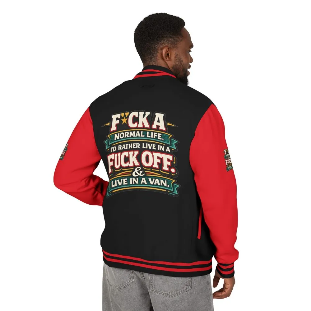 11854530631339081207_2048.jpeg Unisex Heavyweight Letterman Jacket — "Fuck A Normal Life" Design F**K-Line
