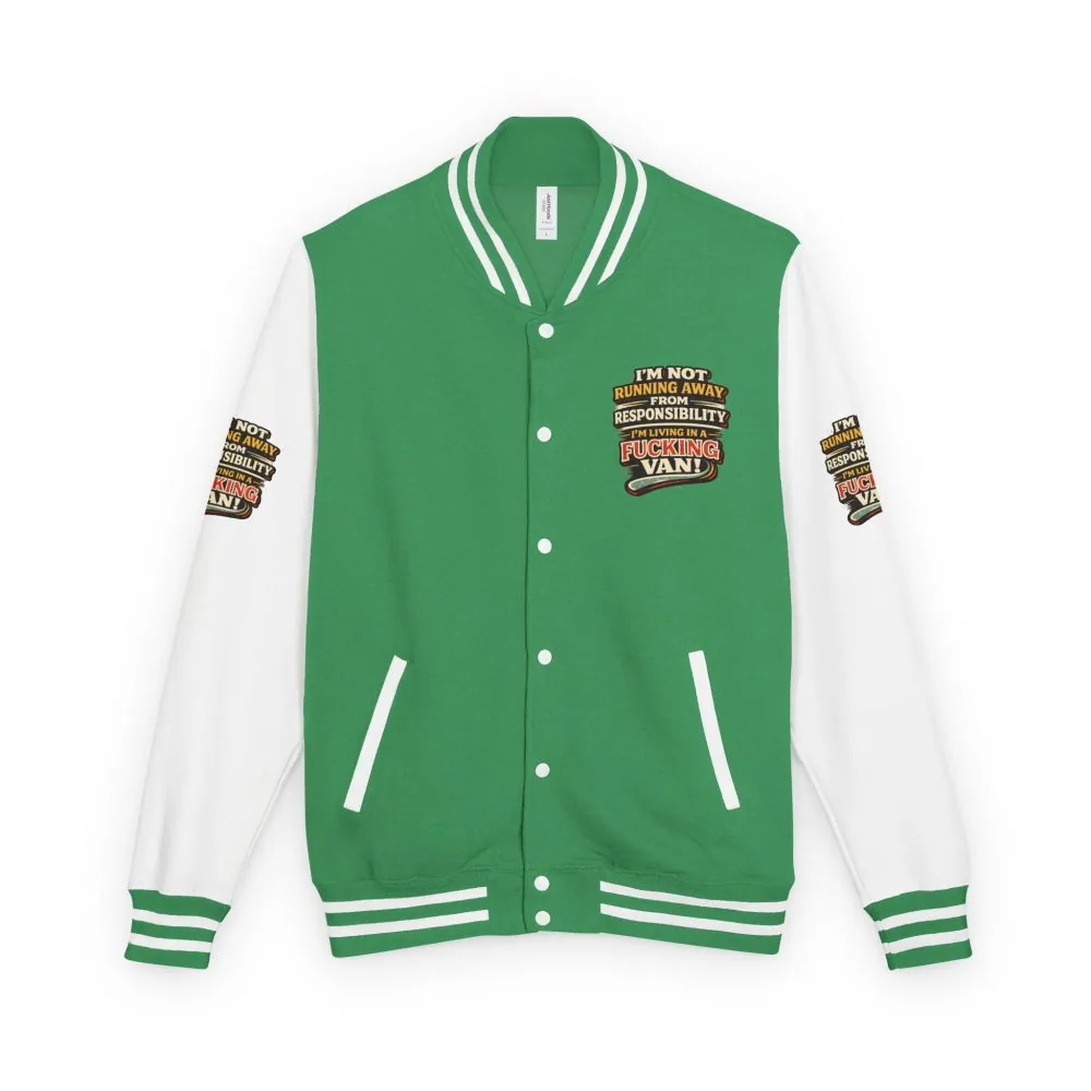 Unisex Heavyweight Letterman Jacket — "I`m Not running Away" Design F**K-Line