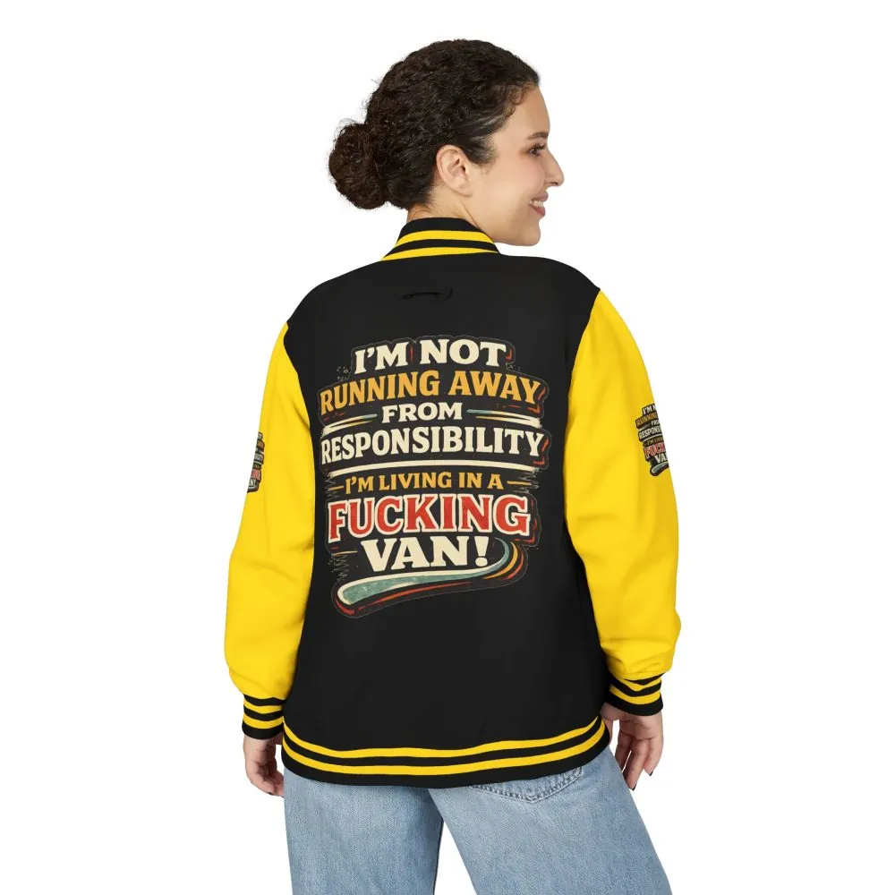12161211329163477410_2048.jpeg Unisex Heavyweight Letterman Jacket — "I`m Not running Away" Design F**K-Line