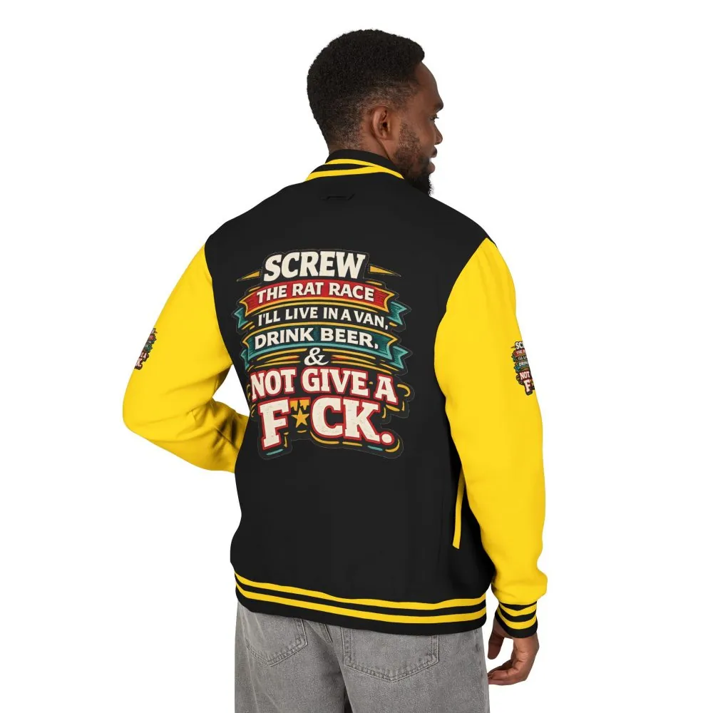 12247181626241890995_2048.jpeg Unisex Heavyweight Letterman Jacket — "Screw The Rat Race" Design F**K-Line