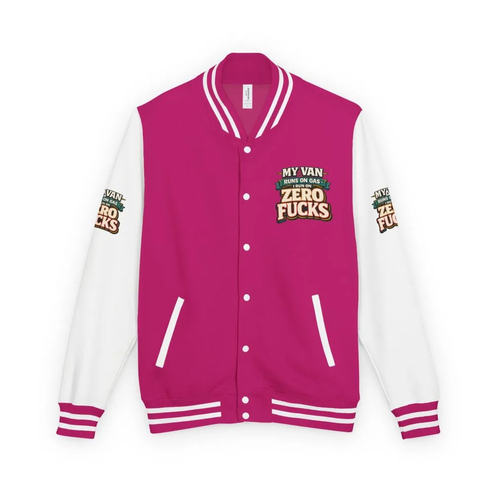Unisex Heavyweight Letterman Jacket — "My Van Runs On Gas" Design F**K-Line