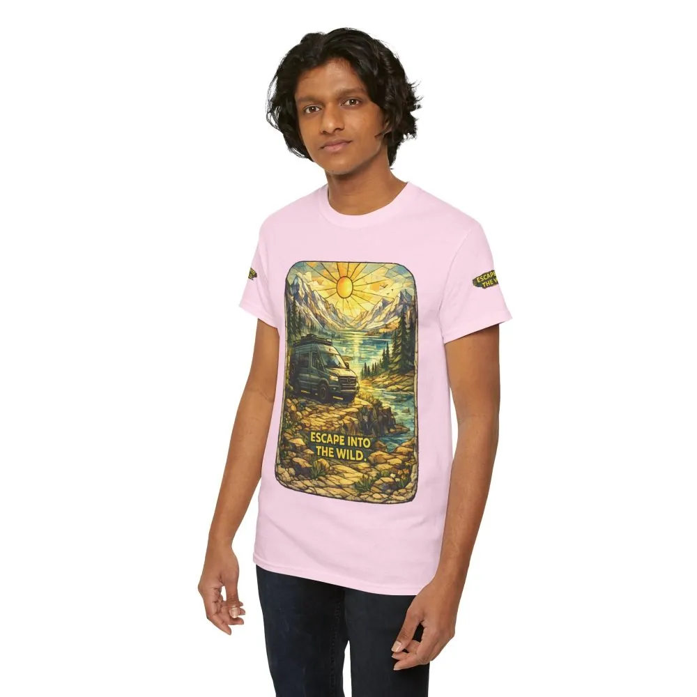 Unisex Heavy Cotton Tee — "Escape Into The Wild" Design Cubic-Line