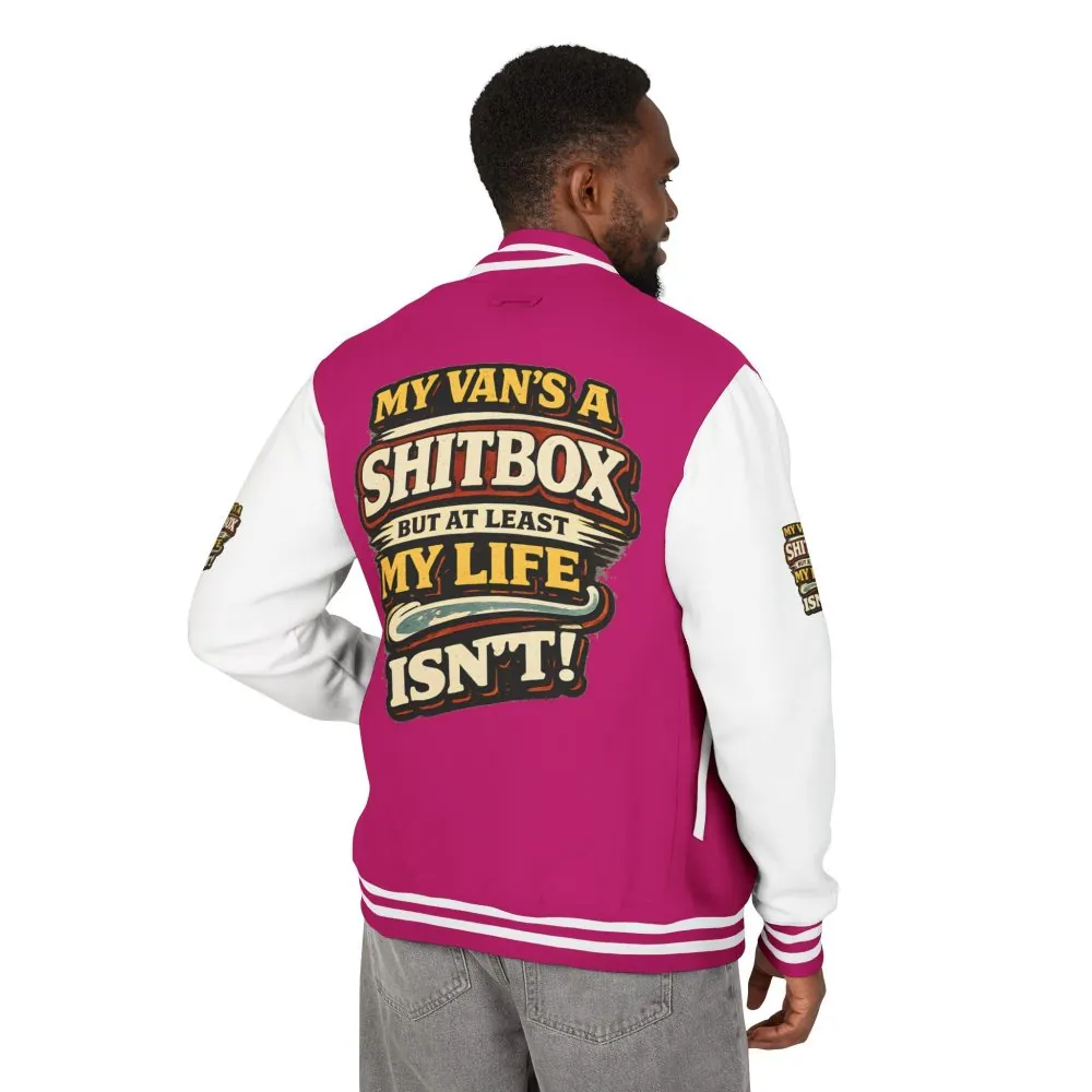 12792010423342736907_2048.jpeg Unisex Heavyweight Letterman Jacket — "My Van`s A Shitbox" Design F**K-Line