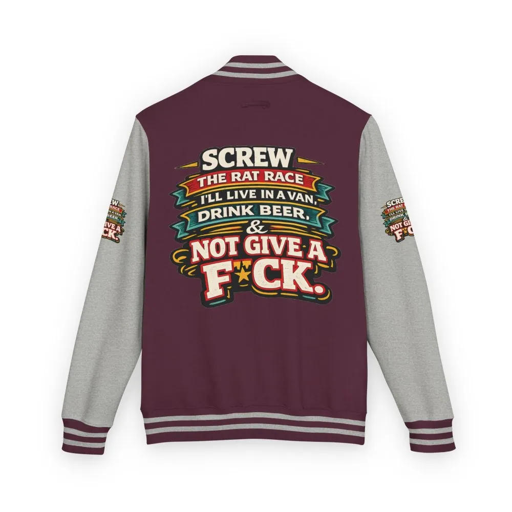 128659145819705559_2048.jpeg Unisex Heavyweight Letterman Jacket — "Screw The Rat Race" Design F**K-Line