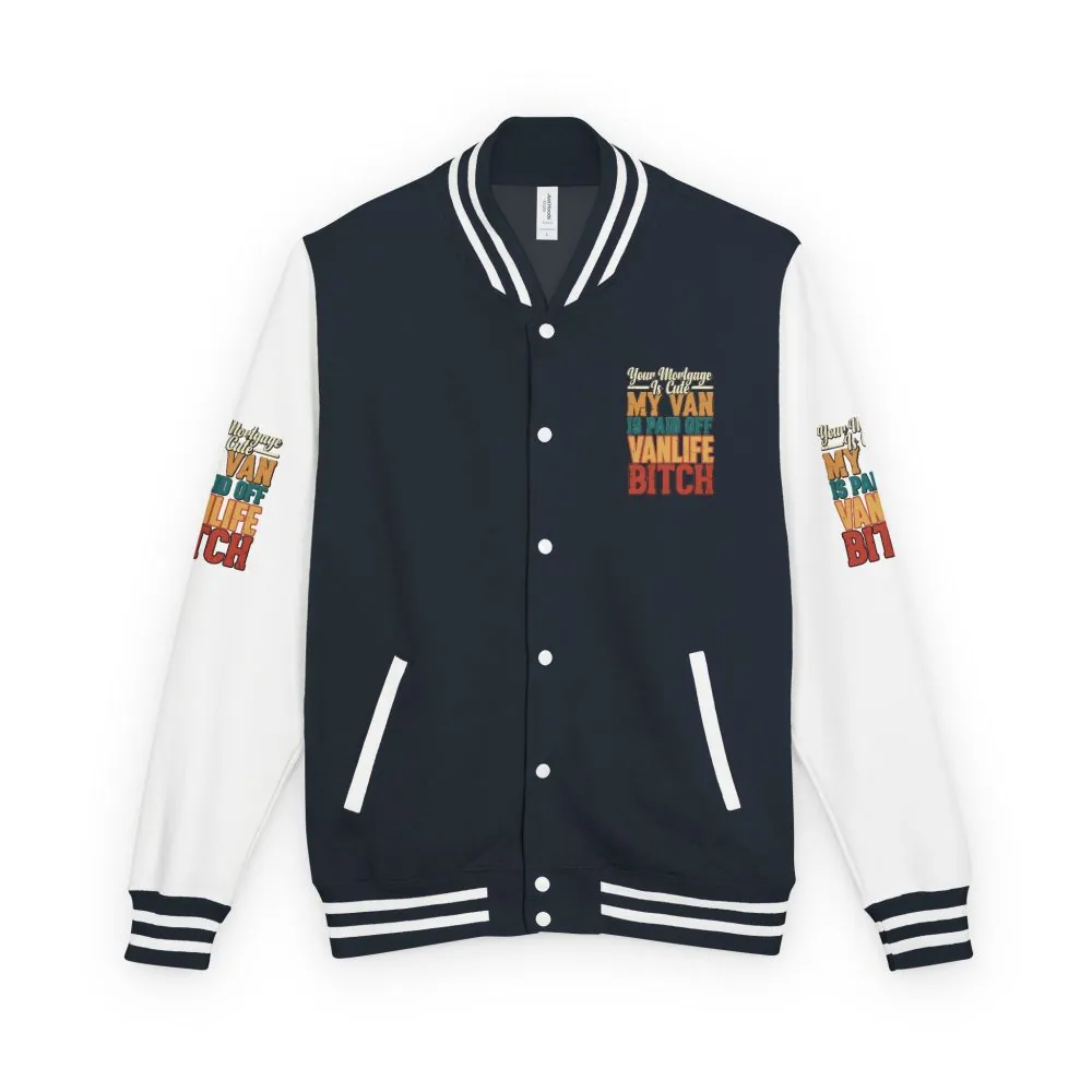 Unisex Heavyweight Letterman Jacket — "Your Mortgage Is Cute" Design F**K-Line