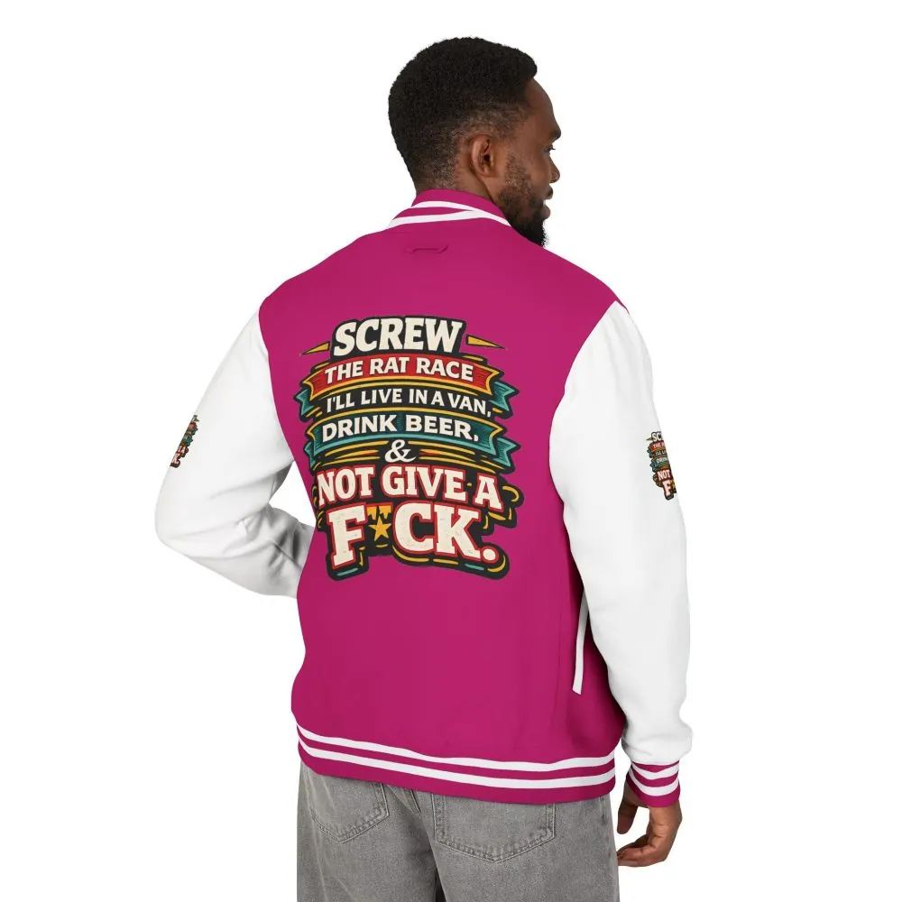 12930555321965553064_2048.jpeg Unisex Heavyweight Letterman Jacket — "Screw The Rat Race" Design F**K-Line