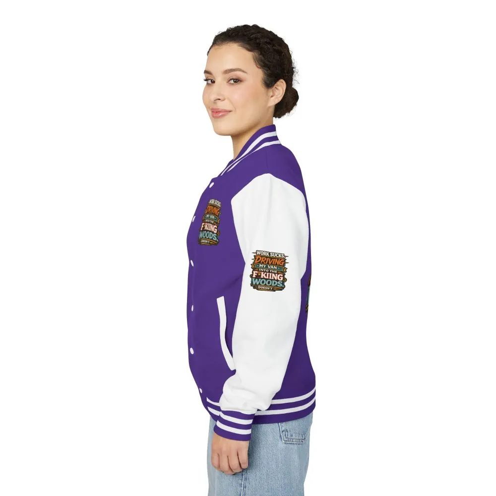 13145428757619069917_2048.jpeg Unisex Heavyweight Letterman Jacket — "Work Sucks" Design F**K-Line