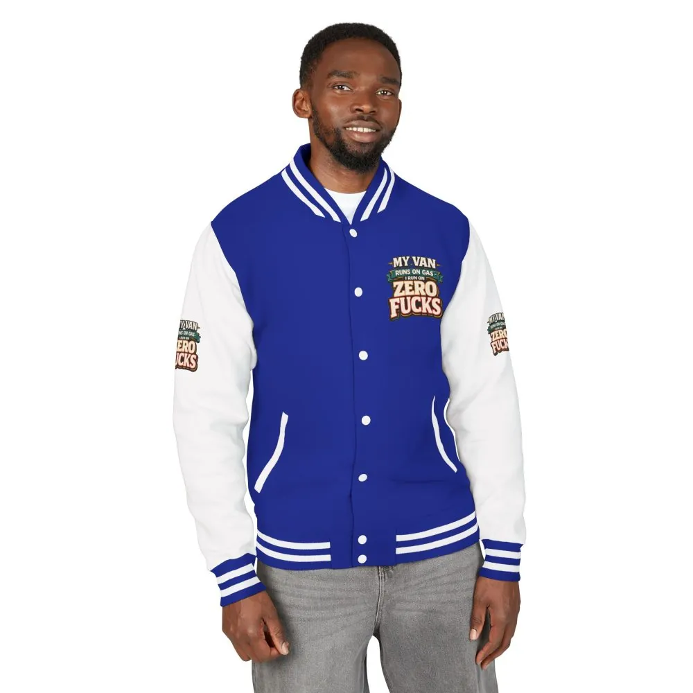 Unisex Heavyweight Letterman Jacket — "My Van Runs On Gas" Design F**K-Line