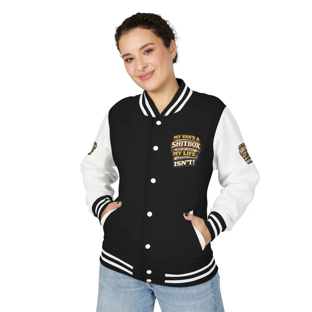 1325761293176747745_2048.jpeg Unisex Heavyweight Letterman Jacket — "My Van`s A Shitbox" Design F**K-Line