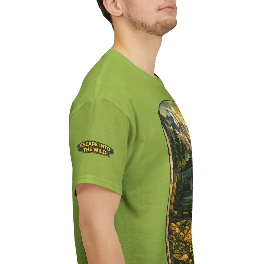 Unisex Heavy Cotton Tee — "Escape Into The Wild" Design Cubic-Line