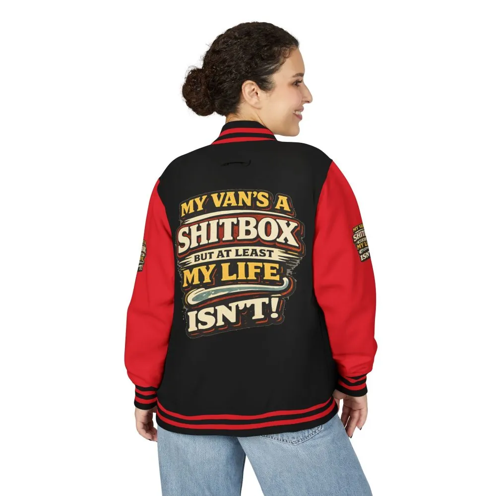 13466435528580025725_2048.jpeg Unisex Heavyweight Letterman Jacket — "My Van`s A Shitbox" Design F**K-Line