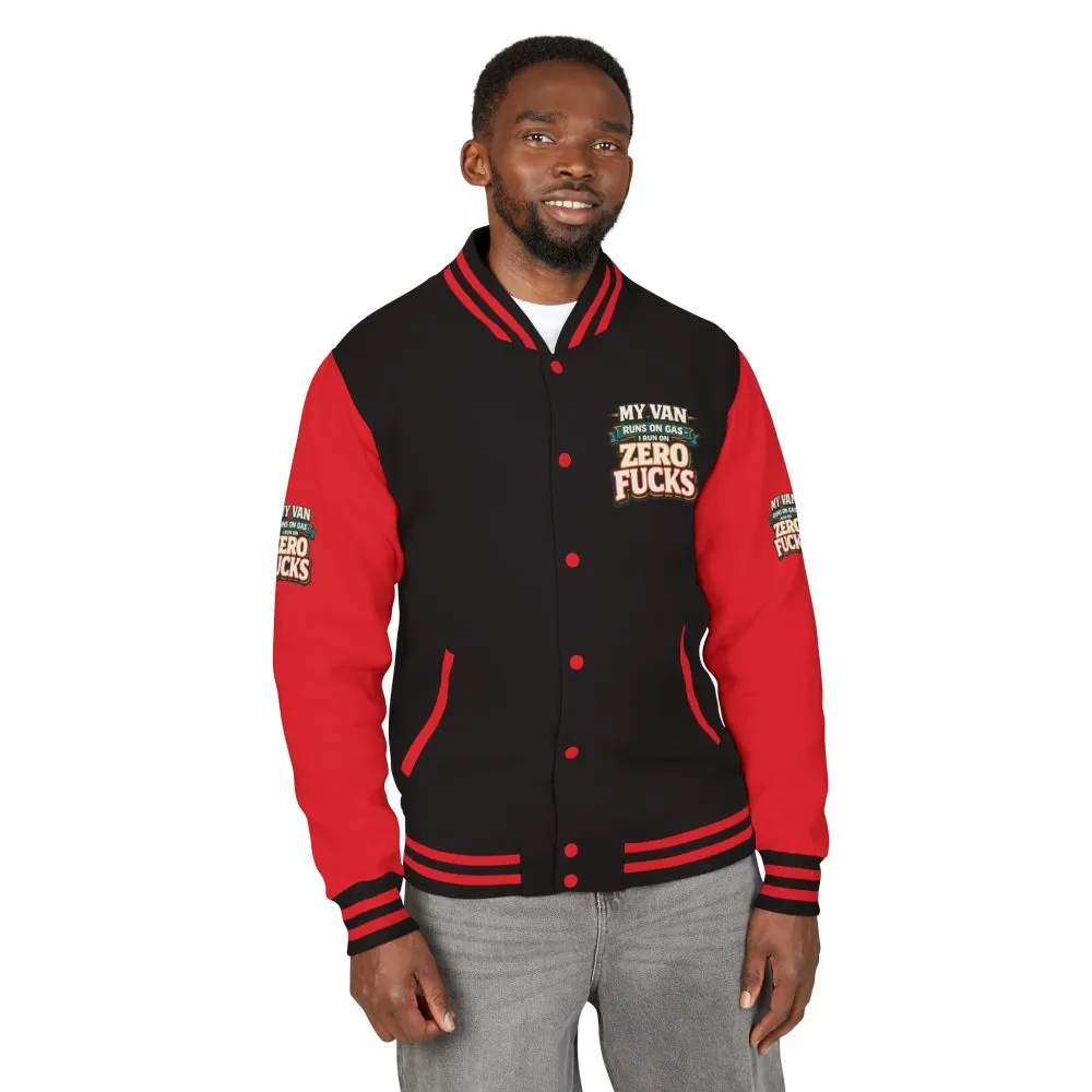 Unisex Heavyweight Letterman Jacket — "My Van Runs On Gas" Design F**K-Line