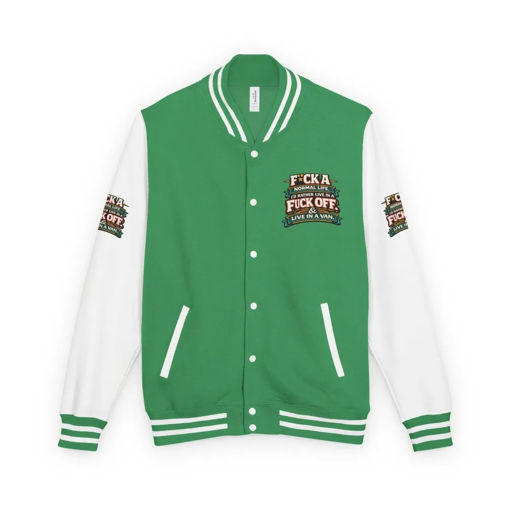 13830224850608472700_2048.jpeg Unisex Heavyweight Letterman Jacket — "Fuck A Normal Life" Design F**K-Line