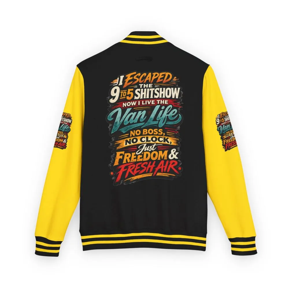 Unisex Heavyweight Letterman Jacket — "I Escaped The 9 To 5" Design F**K-Line