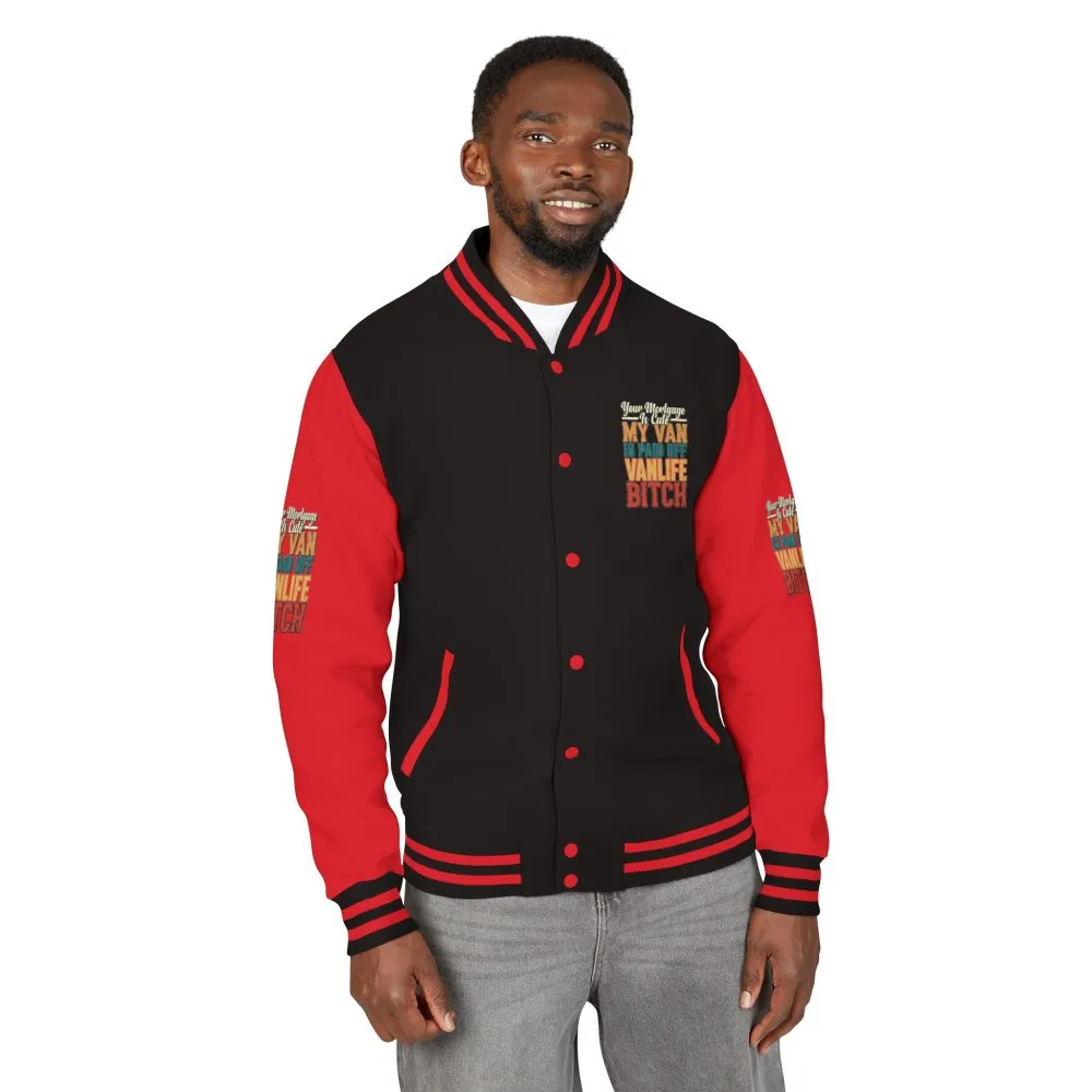 Unisex Heavyweight Letterman Jacket — "Your Mortgage Is Cute" Design F**K-Line