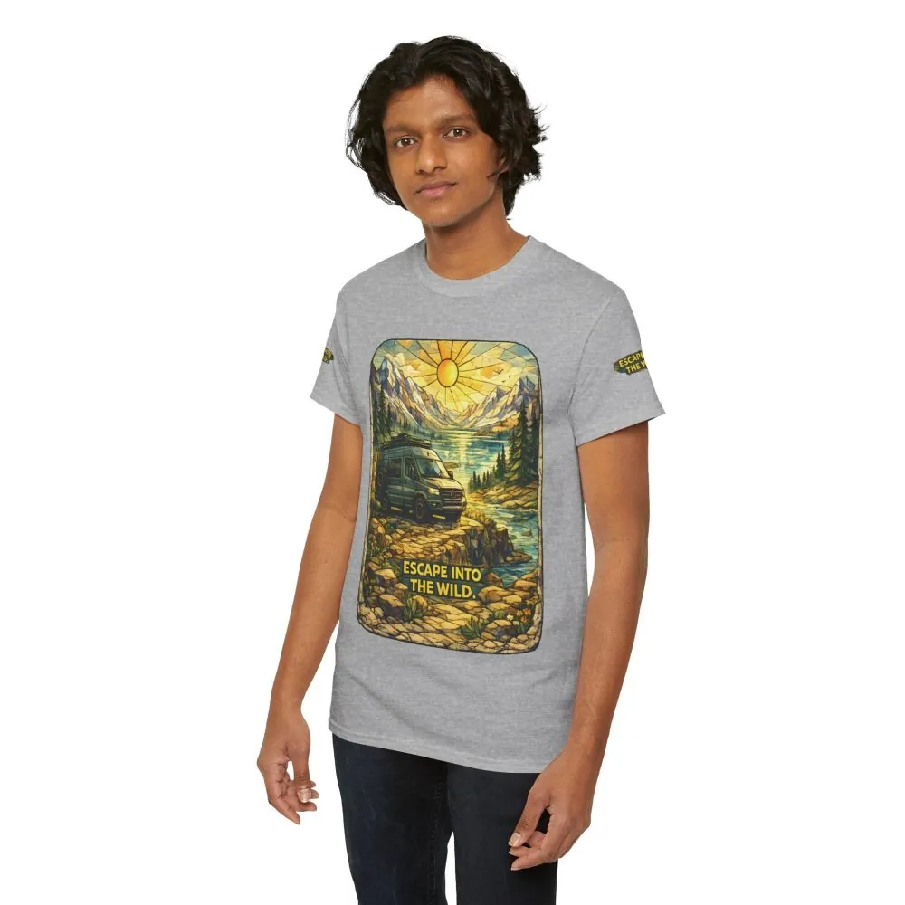 Unisex Heavy Cotton Tee — "Escape Into The Wild" Design Cubic-Line