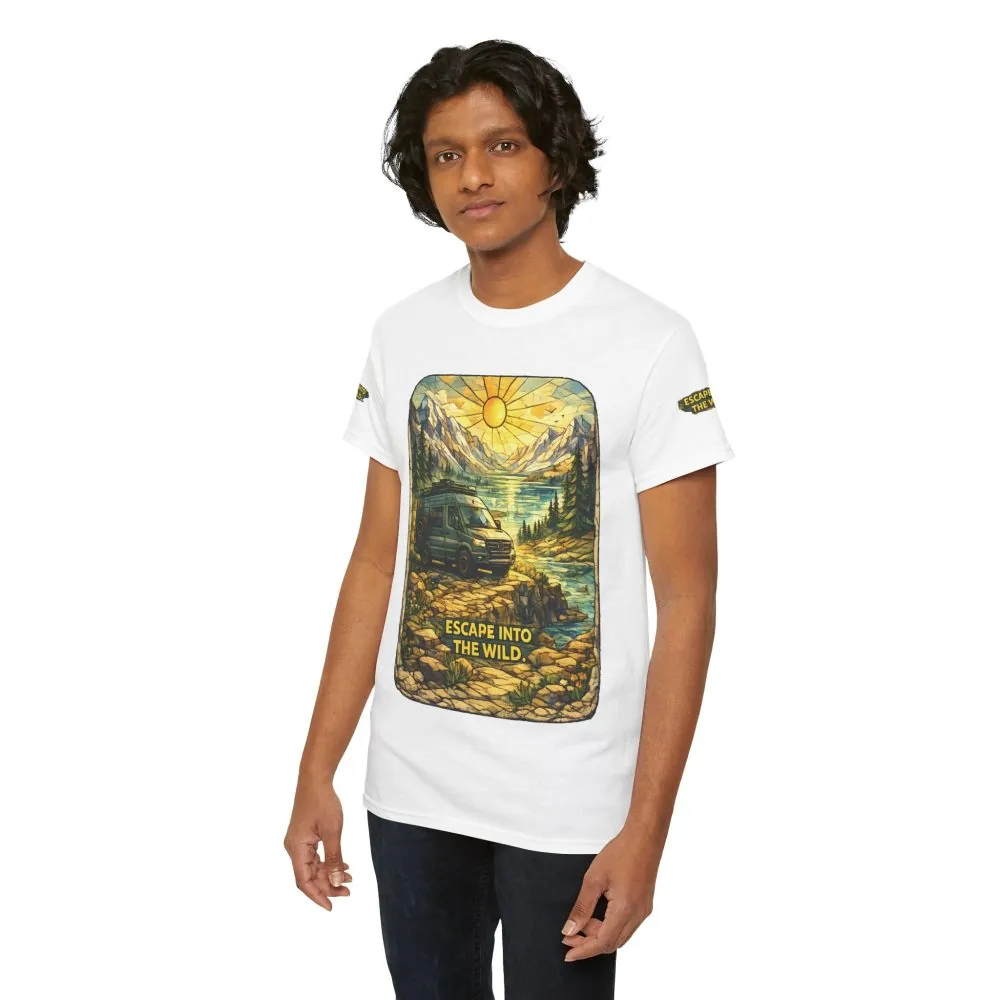 Unisex Heavy Cotton Tee — "Escape Into The Wild" Design Cubic-Line