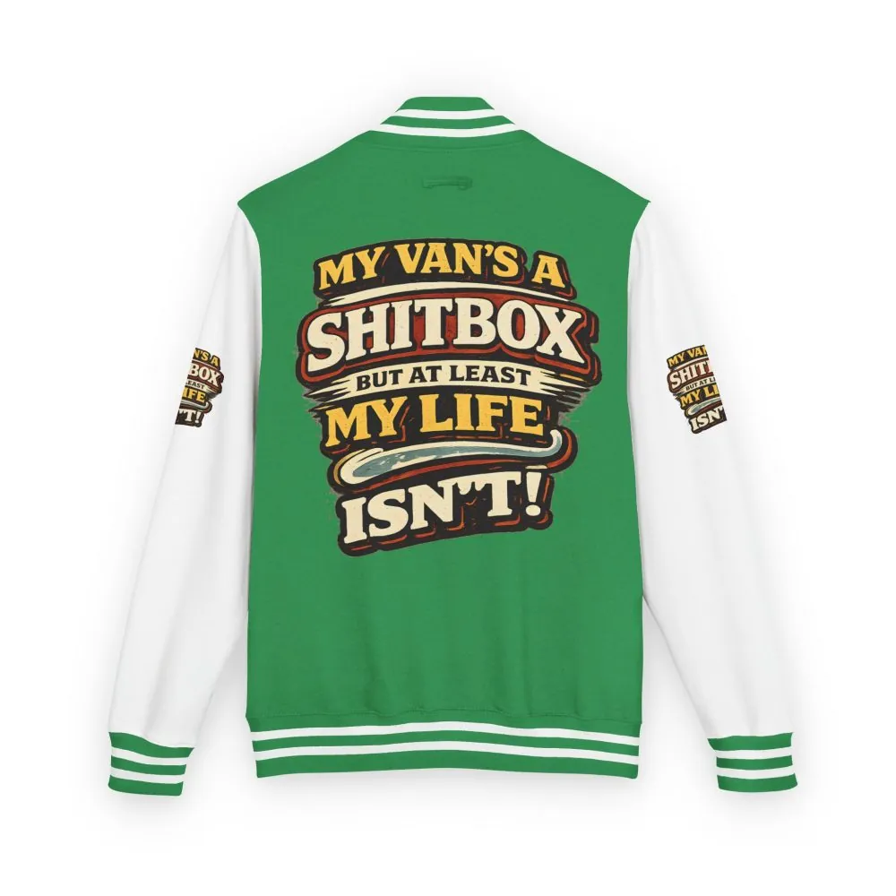 14294985255861230940_2048.jpeg Unisex Heavyweight Letterman Jacket — "My Van`s A Shitbox" Design F**K-Line
