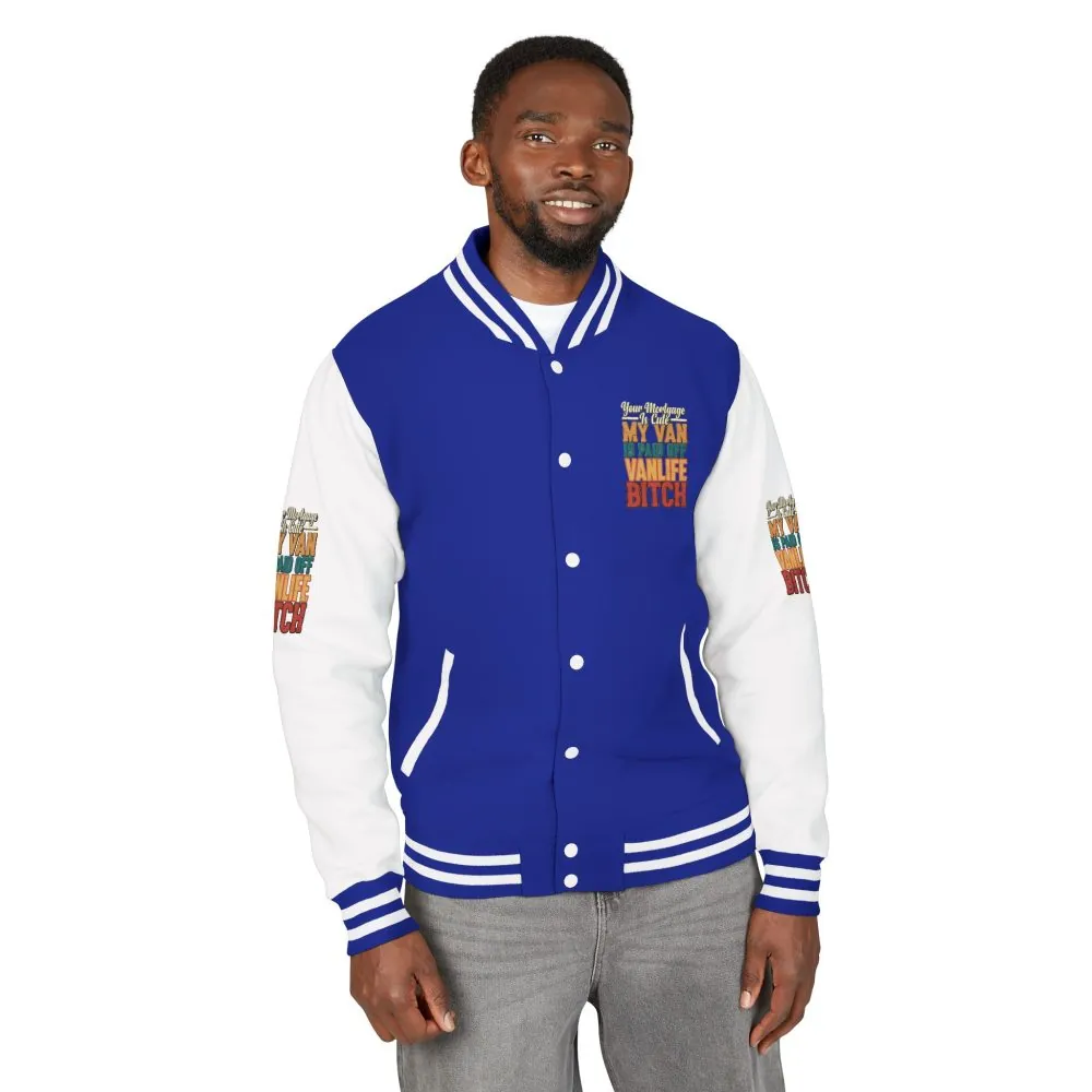 Unisex Heavyweight Letterman Jacket — "Your Mortgage Is Cute" Design F**K-Line