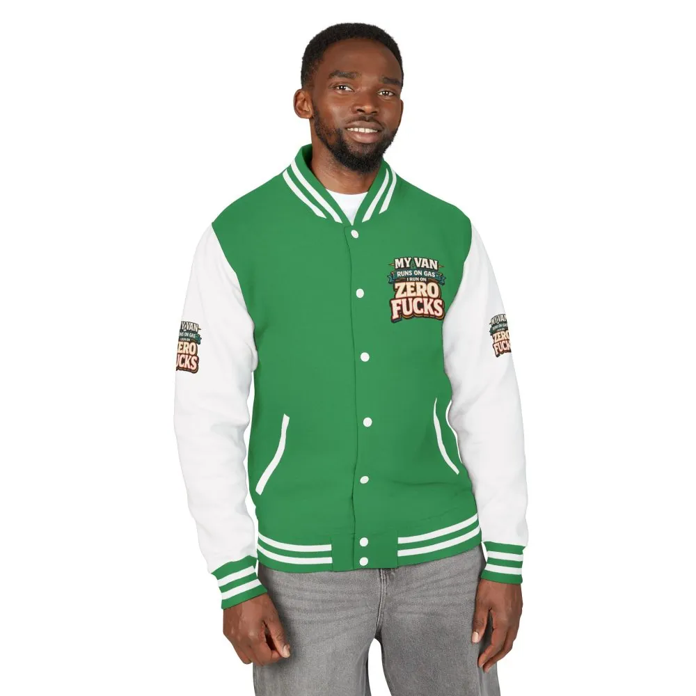 Unisex Heavyweight Letterman Jacket — "My Van Runs On Gas" Design F**K-Line