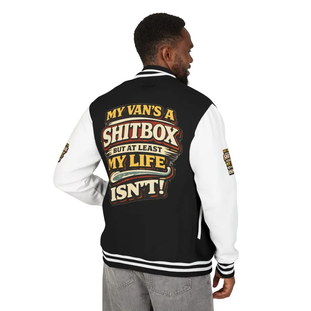 14970922677803577764_2048.jpeg Unisex Heavyweight Letterman Jacket — "My Van`s A Shitbox" Design F**K-Line
