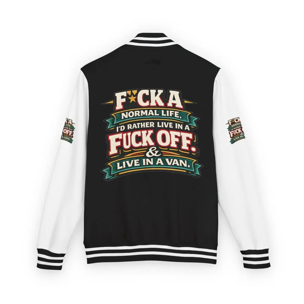 15022468176241213686_2048.jpeg Unisex Heavyweight Letterman Jacket — "Fuck A Normal Life" Design F**K-Line
