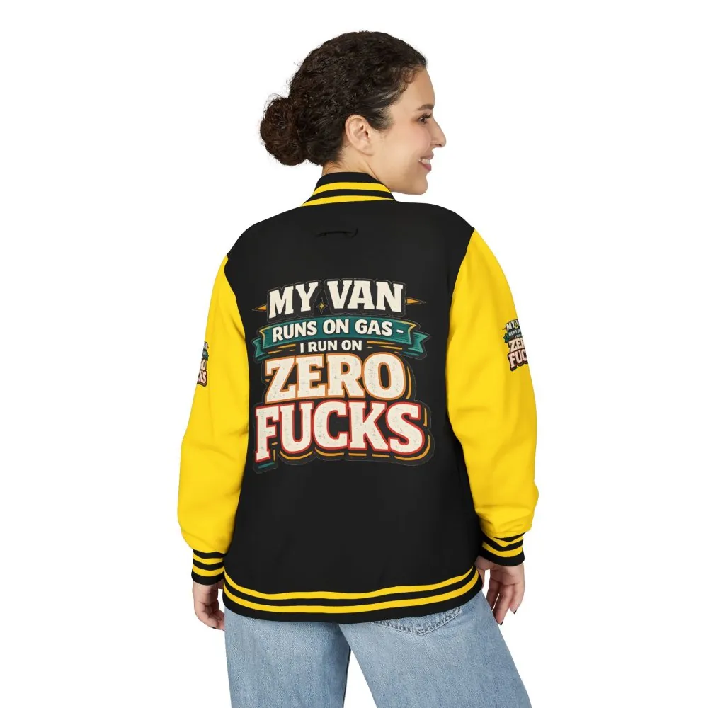 Unisex Heavyweight Letterman Jacket — "My Van Runs On Gas" Design F**K-Line