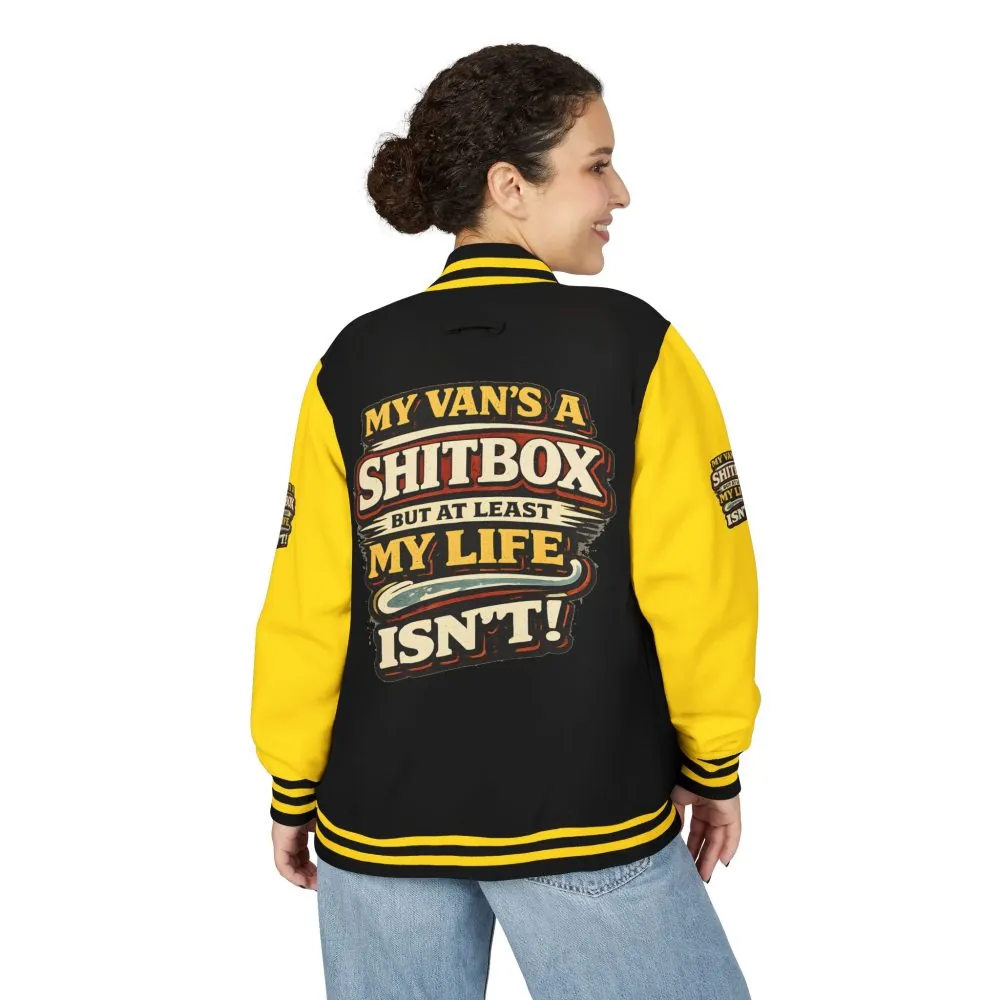 15678327622557653515_2048.jpeg Unisex Heavyweight Letterman Jacket — "My Van`s A Shitbox" Design F**K-Line