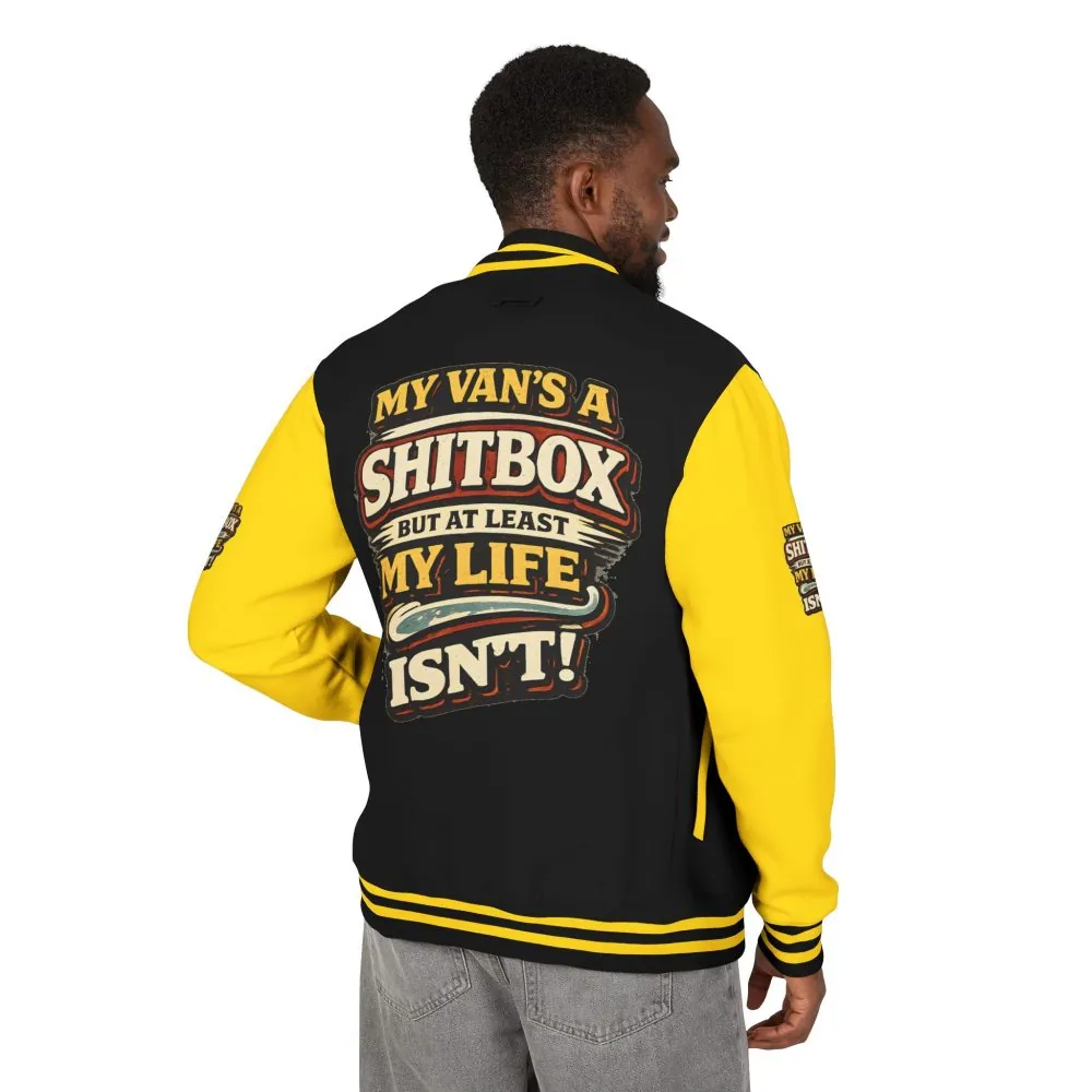 1570078660183456156_2048.jpeg Unisex Heavyweight Letterman Jacket — "My Van`s A Shitbox" Design F**K-Line