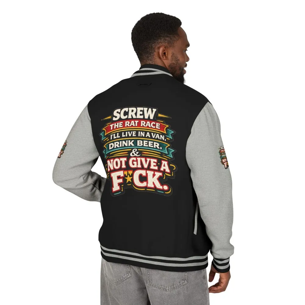 15707866096640536133_2048.jpeg Unisex Heavyweight Letterman Jacket — "Screw The Rat Race" Design F**K-Line
