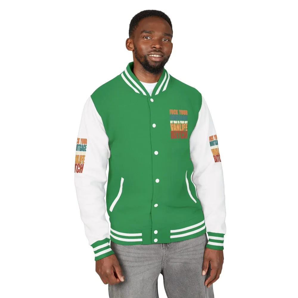 Unisex Heavyweight Letterman Jacket — "Fuck Your Mortgage" Design F**K-Line