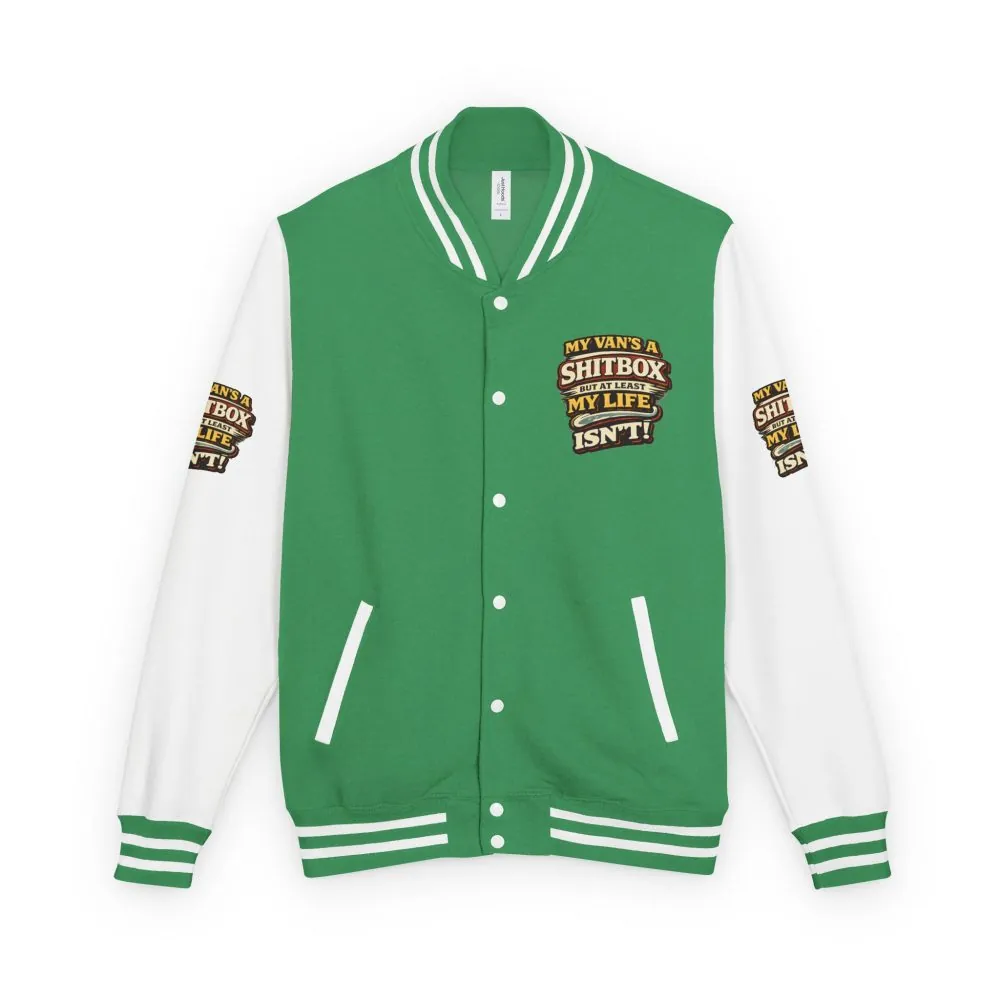 15825469488046302802_2048.jpeg Unisex Heavyweight Letterman Jacket — "My Van`s A Shitbox" Design F**K-Line
