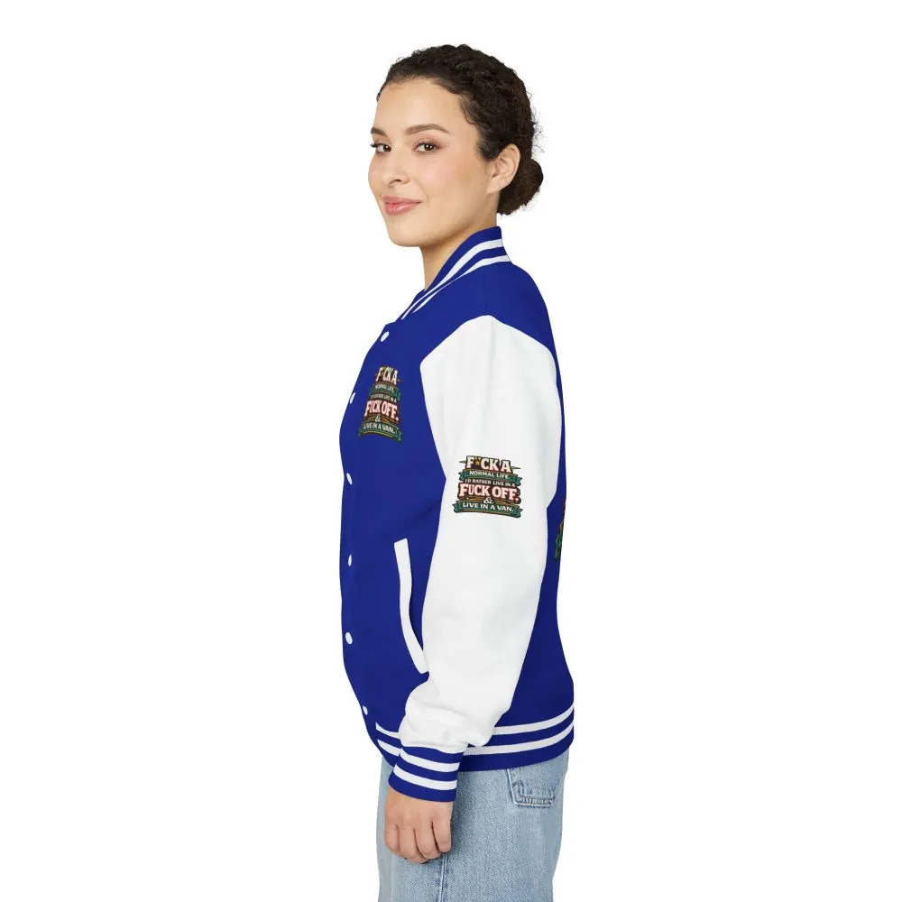 15880643538106601667_2048.jpeg Unisex Heavyweight Letterman Jacket — "Fuck A Normal Life" Design F**K-Line