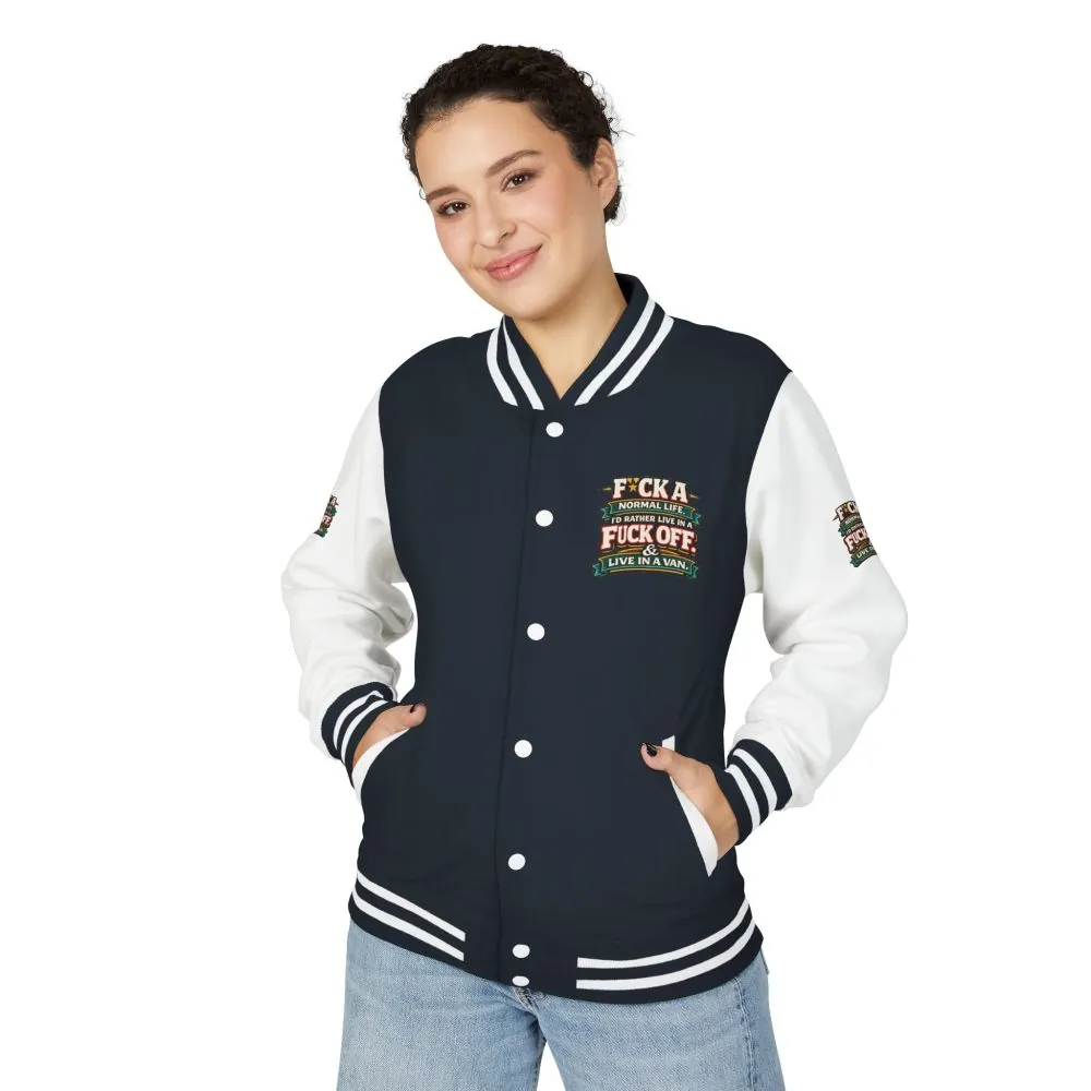 15881538122310931166_2048.jpeg Unisex Heavyweight Letterman Jacket — "Fuck A Normal Life" Design F**K-Line