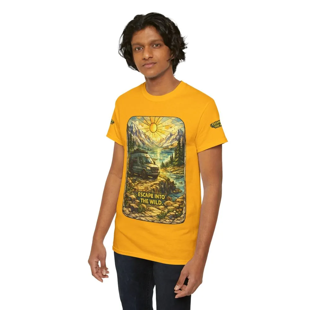 Unisex Heavy Cotton Tee — "Escape Into The Wild" Design Cubic-Line