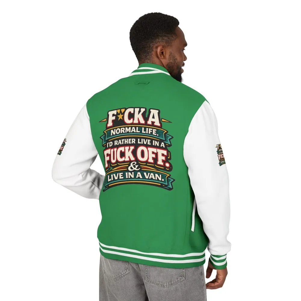 16195173274925343967_2048.jpeg Unisex Heavyweight Letterman Jacket — "Fuck A Normal Life" Design F**K-Line