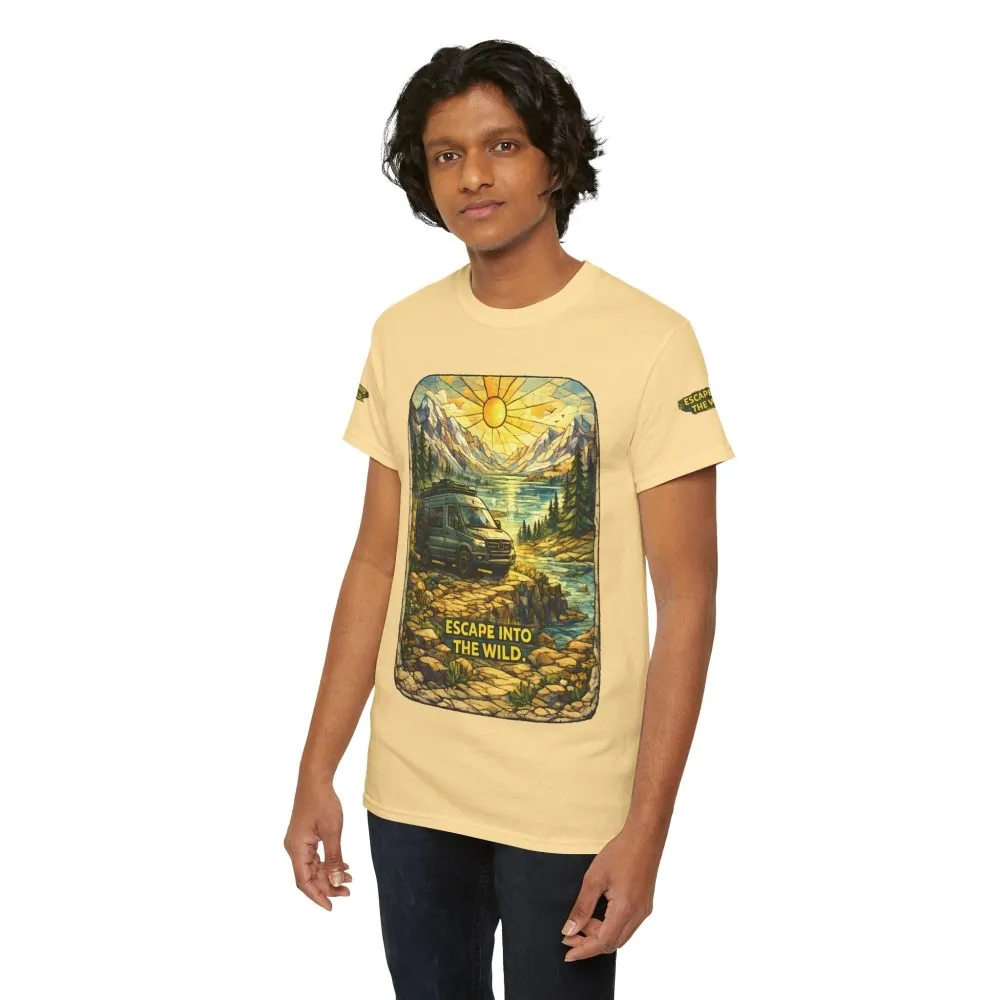 Unisex Heavy Cotton Tee — "Escape Into The Wild" Design Cubic-Line