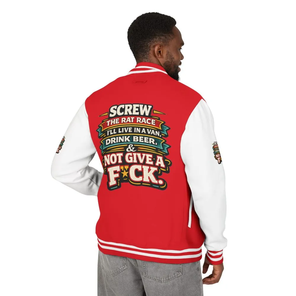 16396304311041532490_2048.jpeg Unisex Heavyweight Letterman Jacket — "Screw The Rat Race" Design F**K-Line