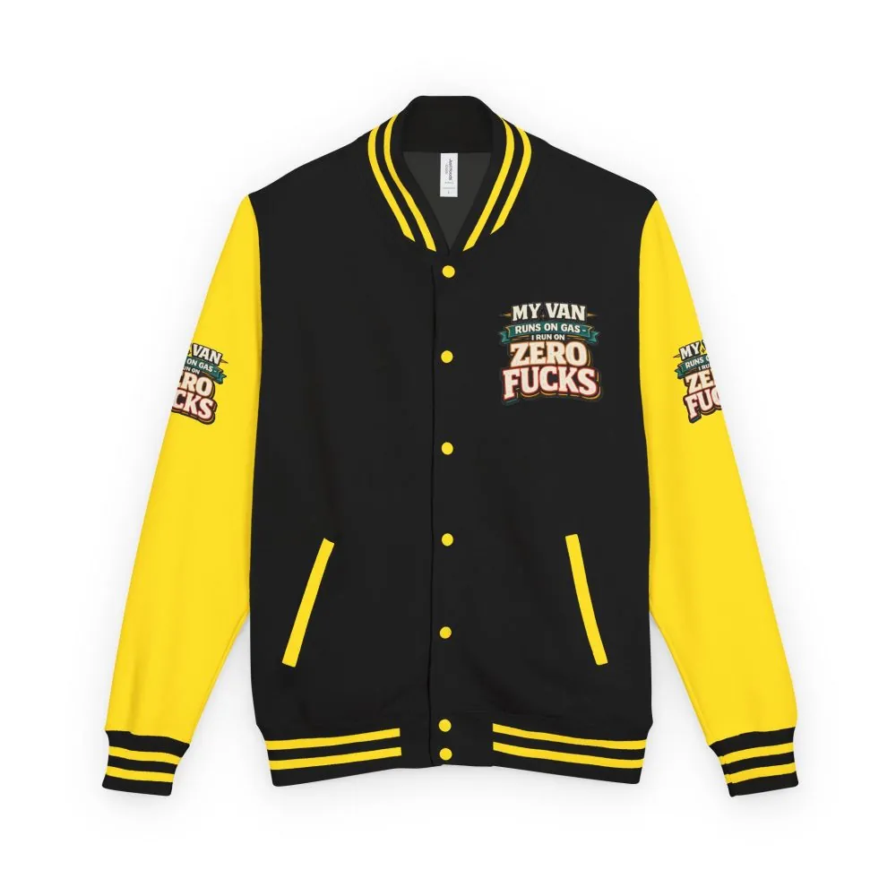 Unisex Heavyweight Letterman Jacket — "My Van Runs On Gas" Design F**K-Line