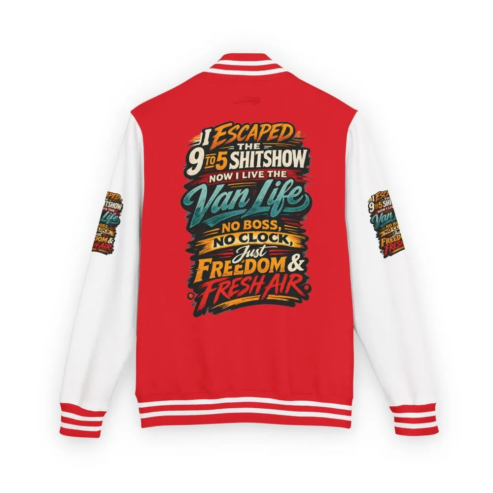 Unisex Heavyweight Letterman Jacket — "I Escaped The 9 To 5" Design F**K-Line