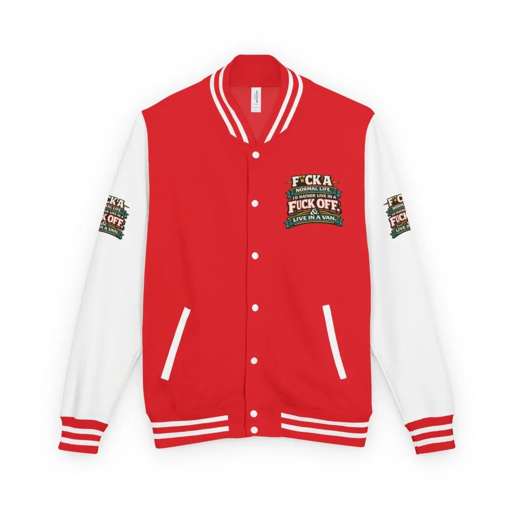 16855604124909621124_2048.jpeg Unisex Heavyweight Letterman Jacket — "Fuck A Normal Life" Design F**K-Line