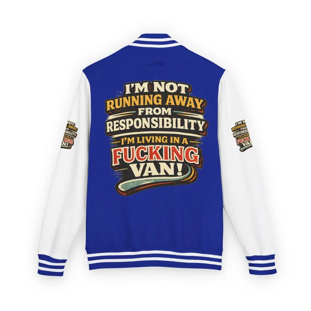 Unisex Heavyweight Letterman Jacket — "I`m Not running Away" Design F**K-Line