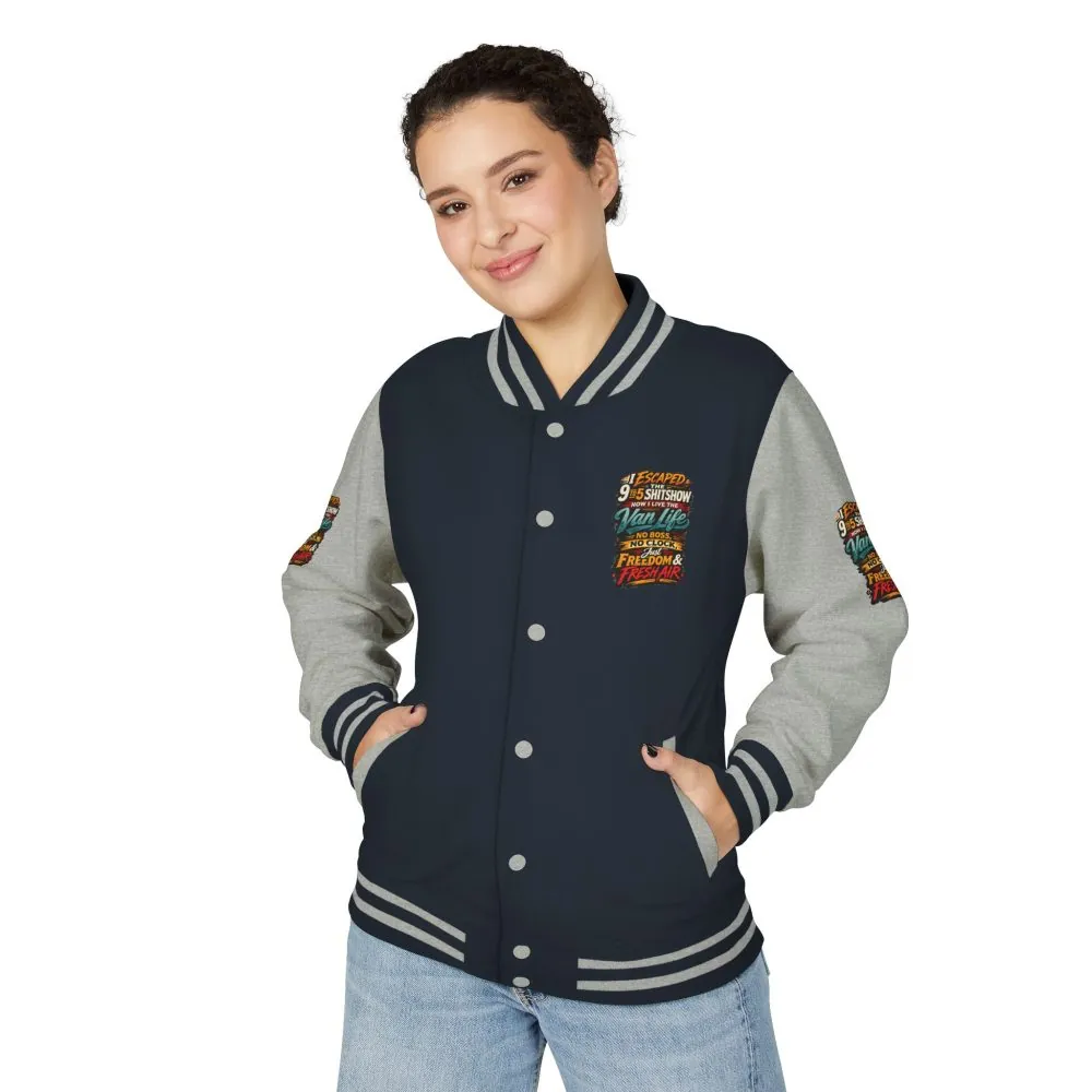 Unisex Heavyweight Letterman Jacket — "I Escaped The 9 To 5" Design F**K-Line