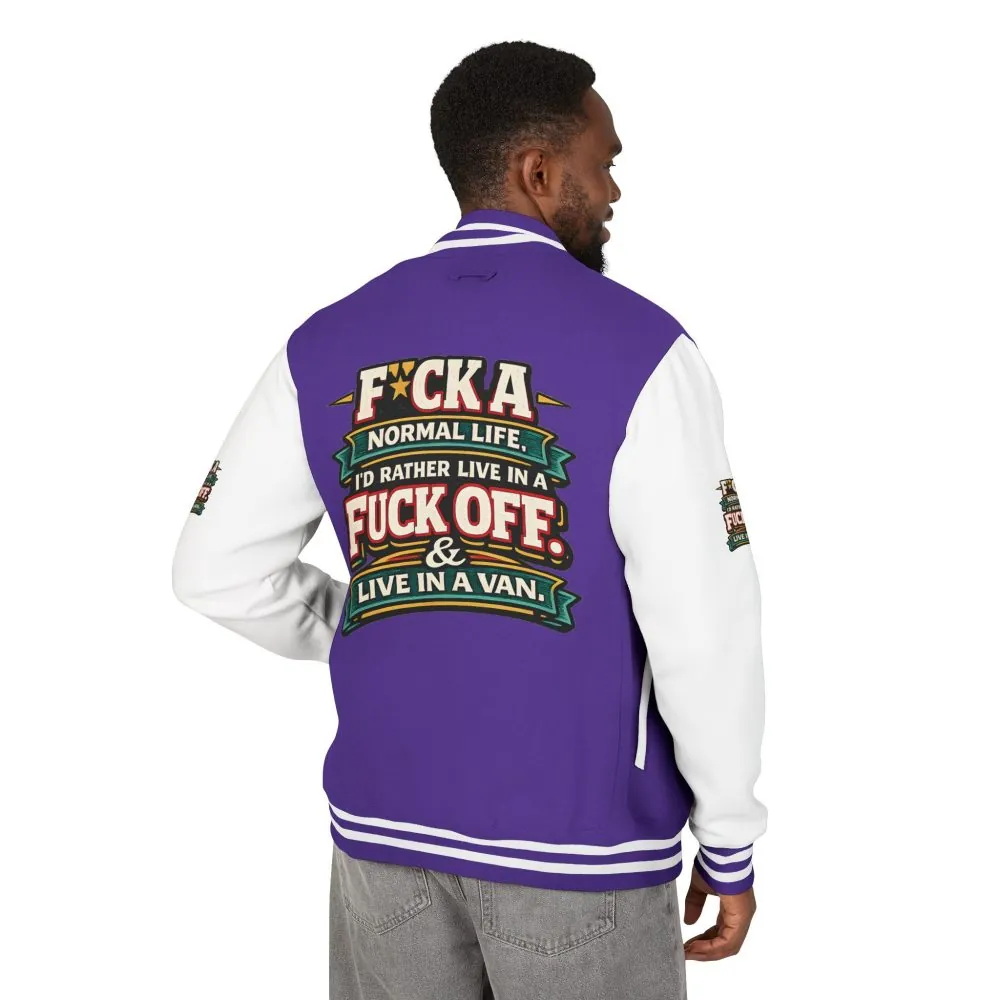 17291468740268297564_2048.jpeg Unisex Heavyweight Letterman Jacket — "Fuck A Normal Life" Design F**K-Line