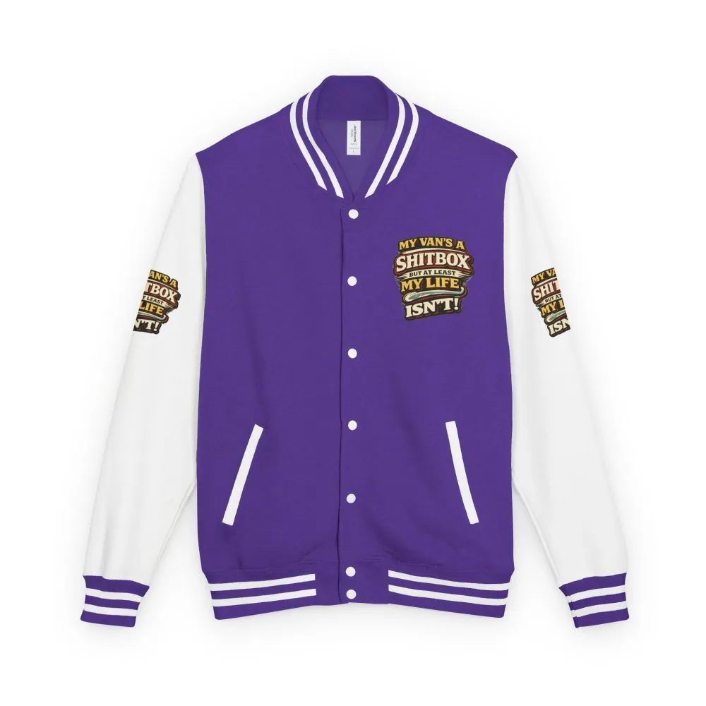 17552567639603804556_2048.jpeg Unisex Heavyweight Letterman Jacket — "My Van`s A Shitbox" Design F**K-Line