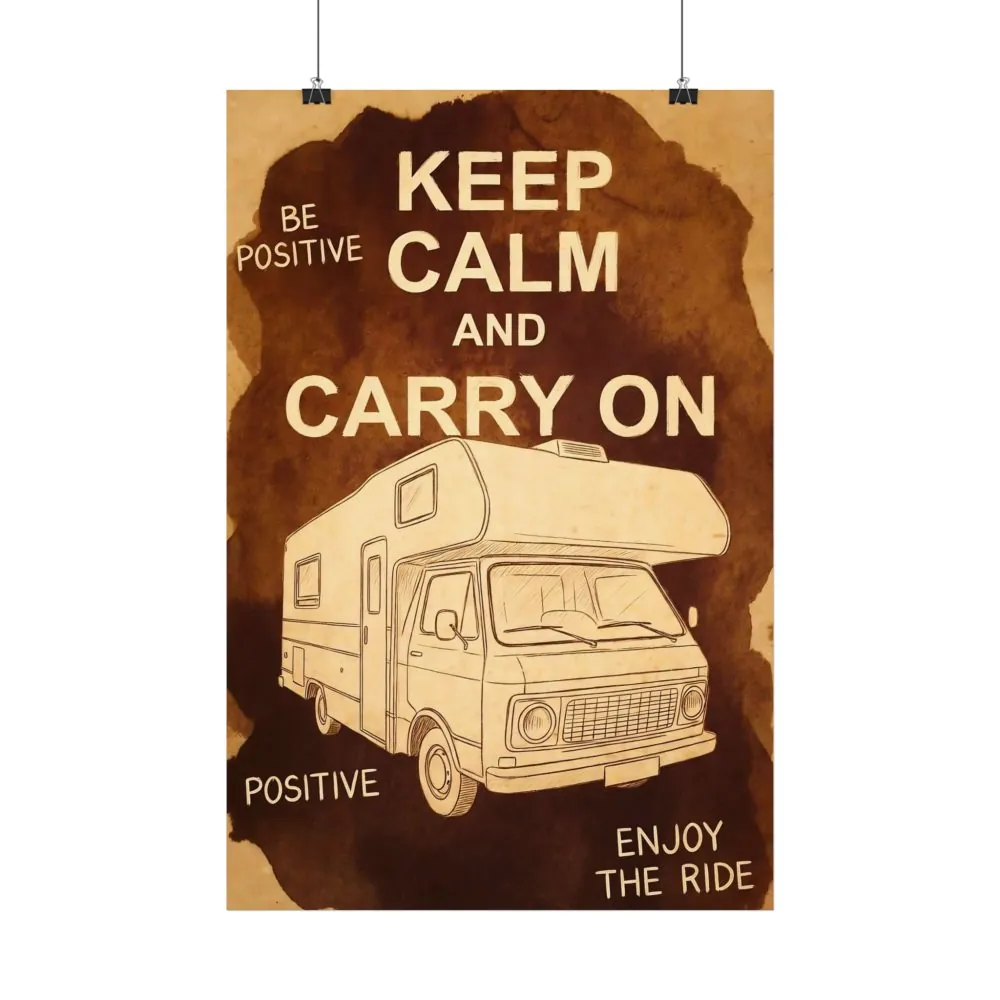 "NEW" Satin Poster — "Keep Calm and Carry On" Vintage Camper Travel Wall Art