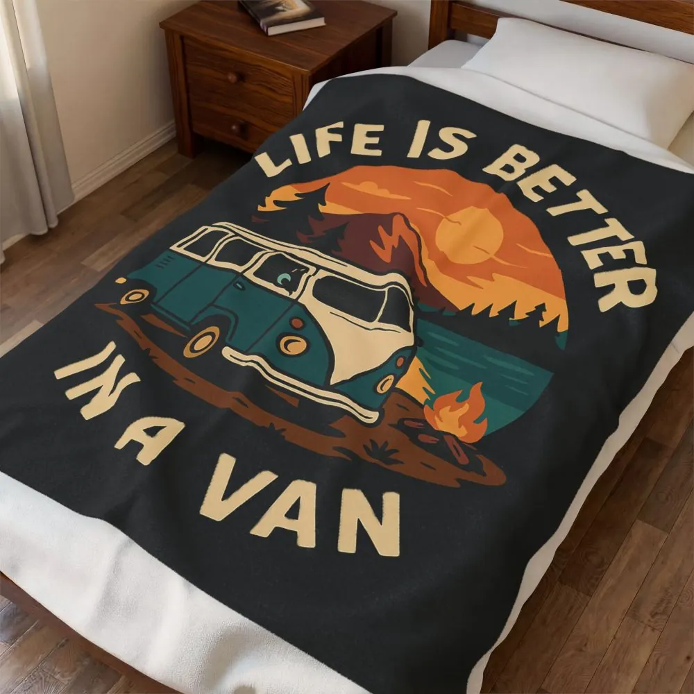 17647153361696446038_2048.jpeg Velveteen Plush Blanket – "Life Is Better In A Van" Retro Campervan Camping Throw