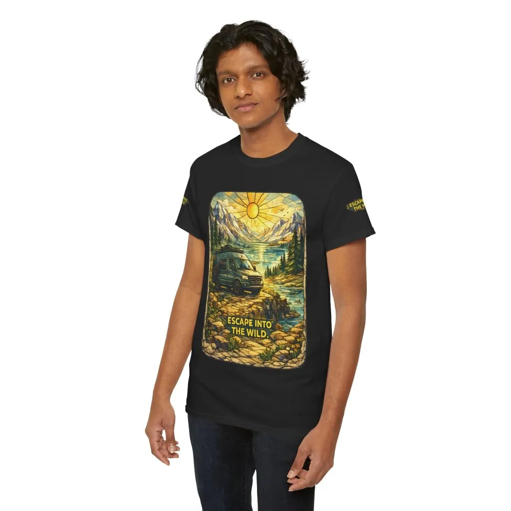 Unisex Heavy Cotton Tee — "Escape Into The Wild" Design Cubic-Line
